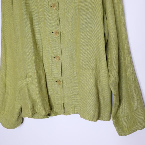 FLAX Heavyweight Linen Button Down Shirt Collared Unlined Shacket Women's L - Picture 3 of 9